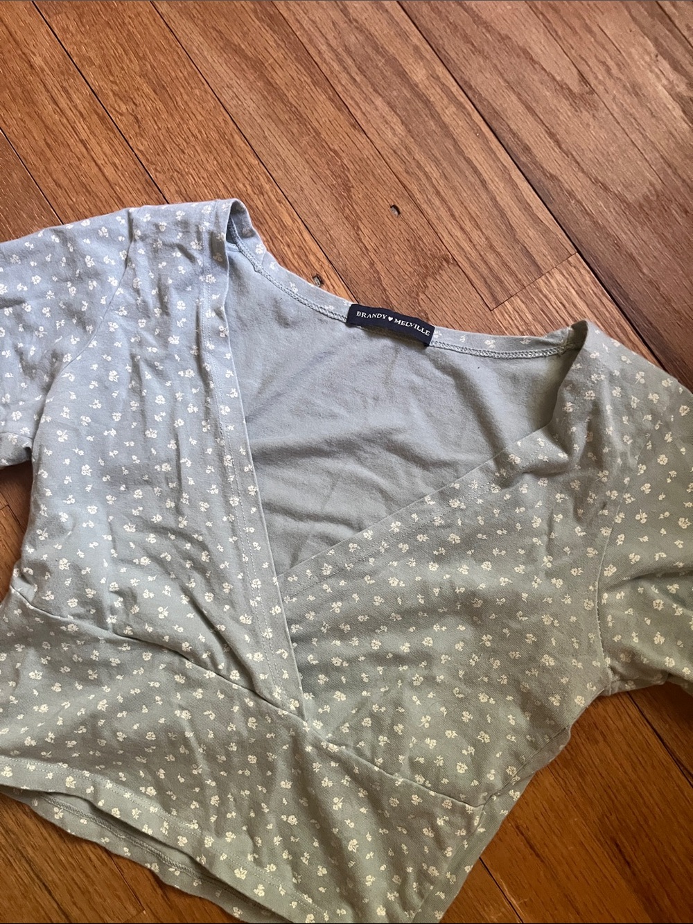 Brandy Melville Light Sage Green Floral Crop Top